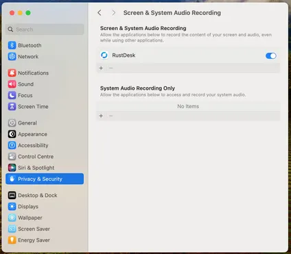 Enable Screen Recording permission on MacOS